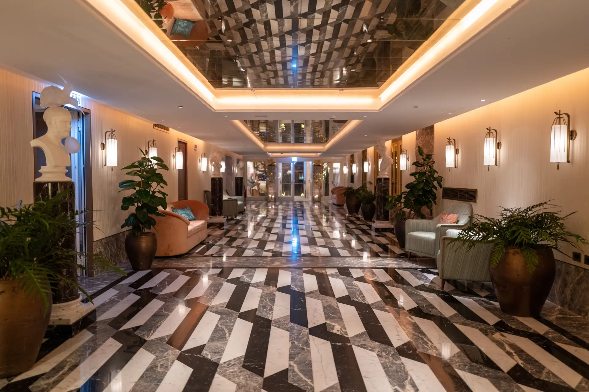 Marble hotel lobby interior