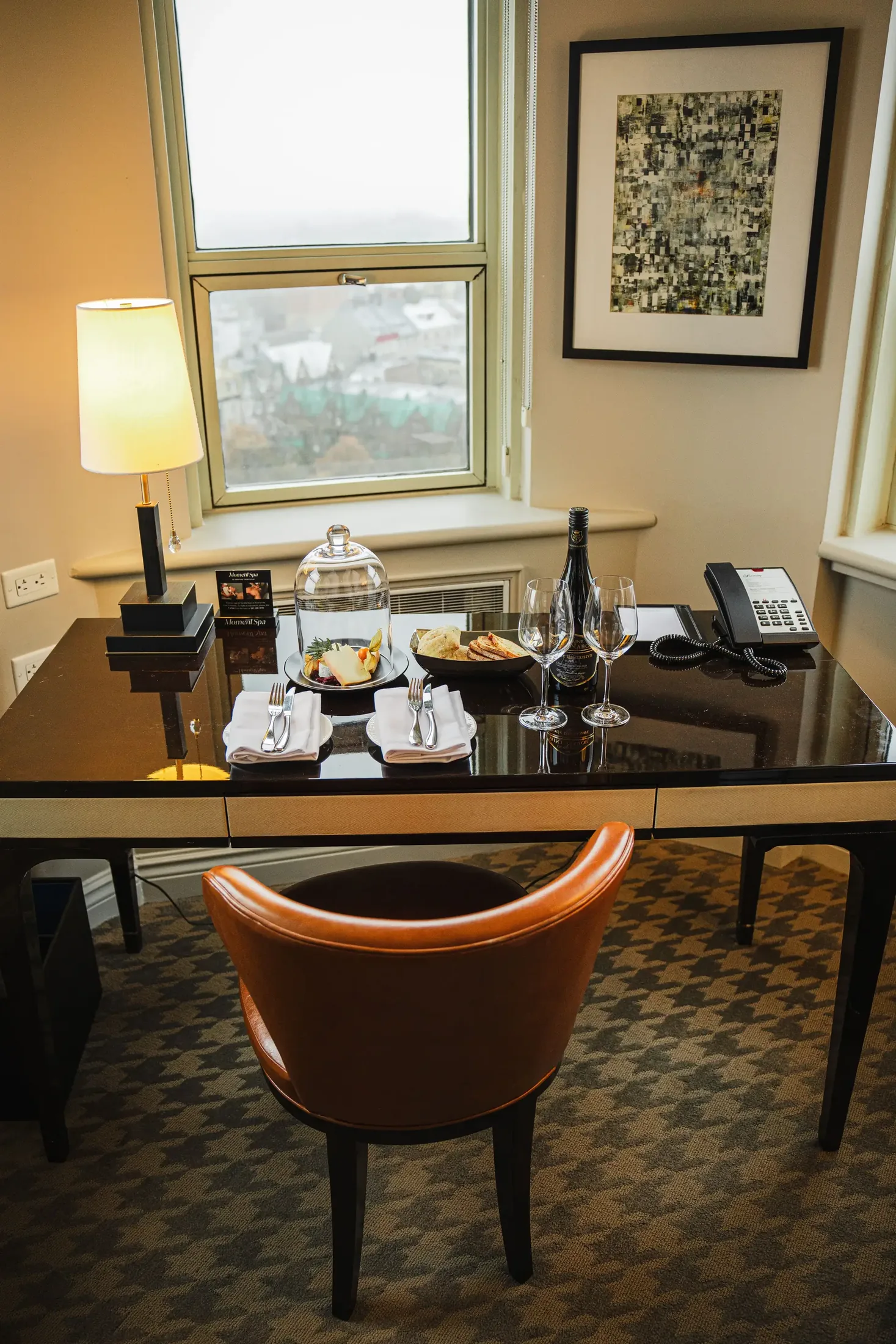 Premium casino hotel suite with city views